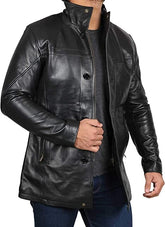 Supernatural Dean Winchester Bristol Black Leather Long Length Overcoat Coat for Men
